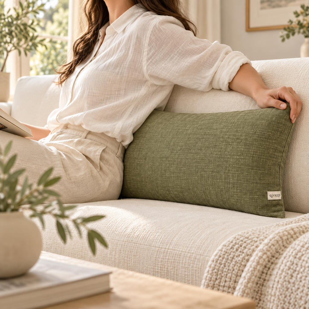 qjvxzp Olive Linen Lumbar Cushion
