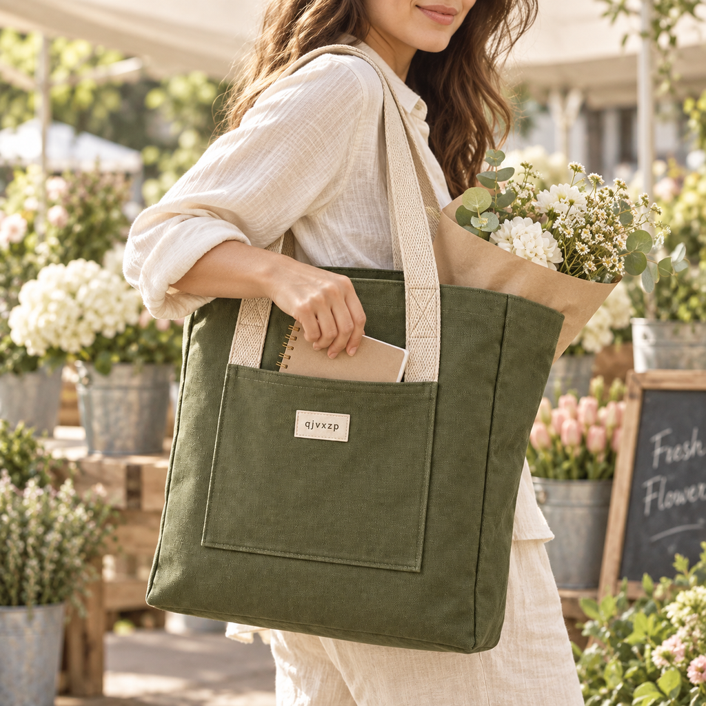 qjvxzp Olive Canvas Market Tote