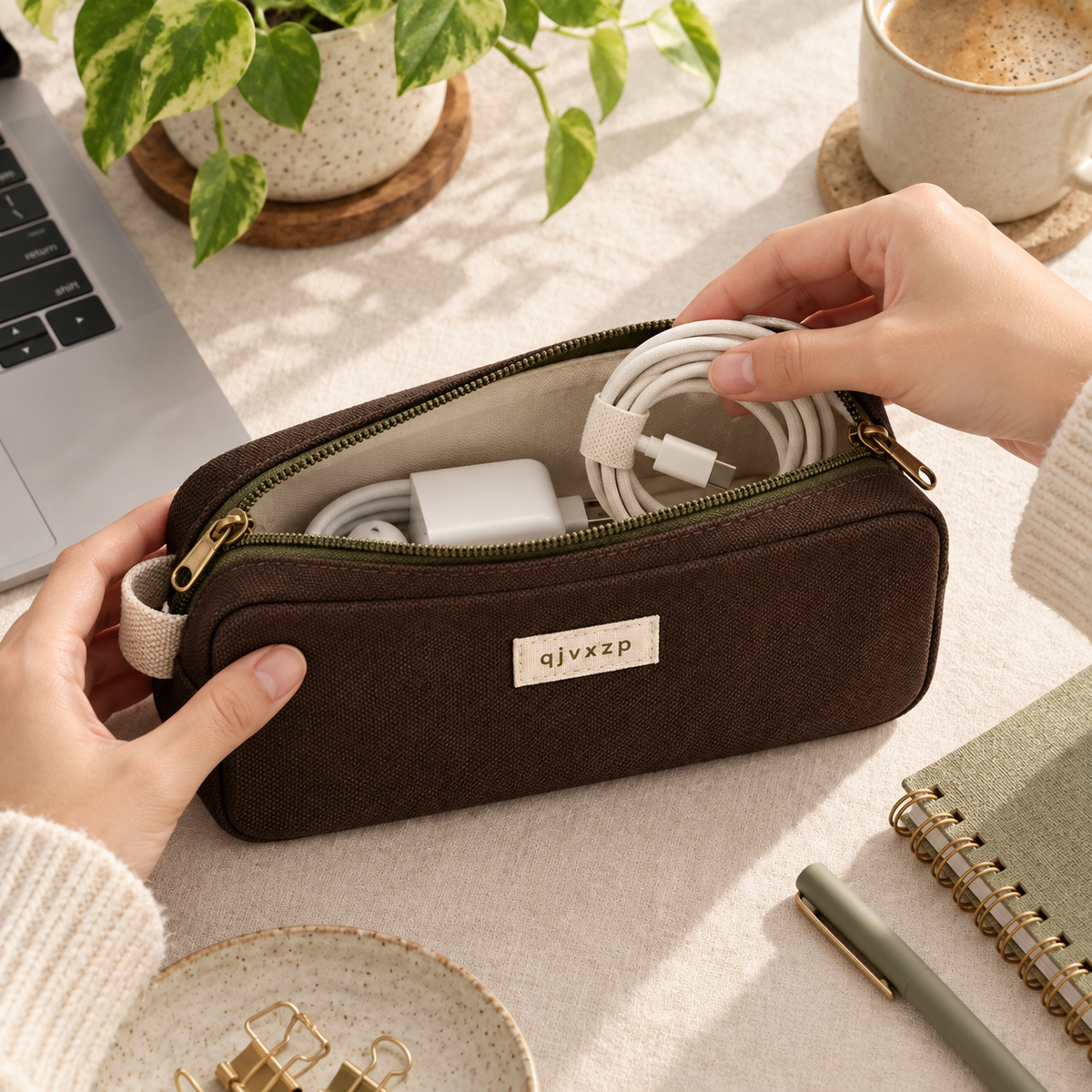 qjvxzp Espresso Canvas Cable Pouch